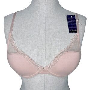 Soft Pink Lace Trim Underwire Bra
